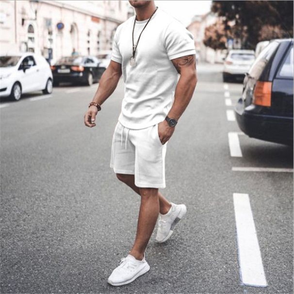 Men's short-sleeved shorts two-piece sports and leisure suit_desvips.com