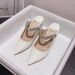 Version High JC Peep Toe Half Slippers For Women Summer Fashion Flat Rhinestone French Pointed Genuine Leather Internet_desvips.com