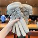 Down Cotton Gloves For Women Winter Bowknot Split Fleece Lined Windproof Coldproof Skiing Five Finger Warm Touchscreen_desvips.com