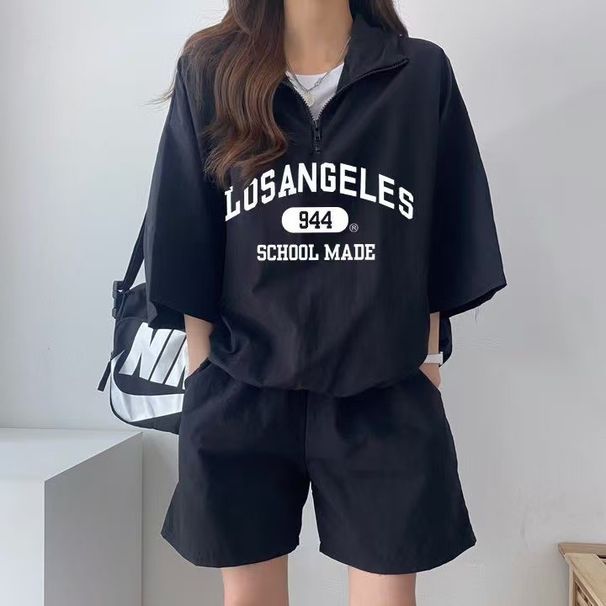 Women's Casual Sportswear Set Summer 2025 New Short Sleeve Shorts Campus Style Cute Girl Running Two-Piece Outfit_desvips.com