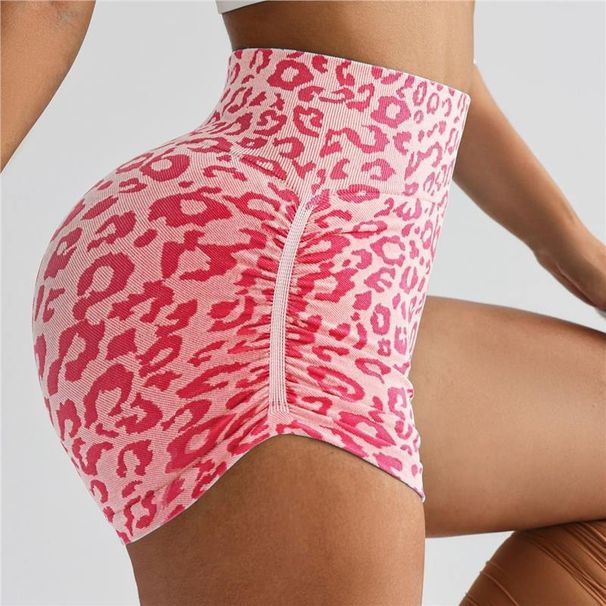 Sports Leopard Print Peach-colored High-waisted Shorts, European And American Style, For Fitness, Yoga, Running,_desvips.com