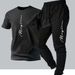 American Style Trendy Brand Printed Summer Suit Short Sleeve T-Shirt + Long Pants Casual Two-Piece Plus Size Men's Full_desvips.com
