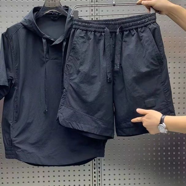 Summer Thin Quick-Dry Hooded Short Sleeve Shorts Couple Loose Versatile Two-Piece Set Outdoor Casual Sports Suit For Men_desvips.com