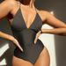 solid color one-piece swimsuit sexy bikini deep V suspender swimsuit for women_desvips.com