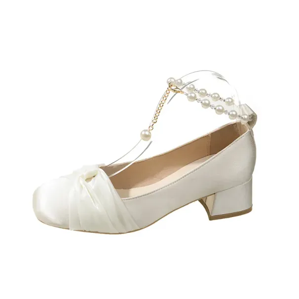 Square Head Temperament Cross Belt Single 2024 New Spring And Autumn Wind Pearl Buckle All Match Women's Shoes_desvips.com