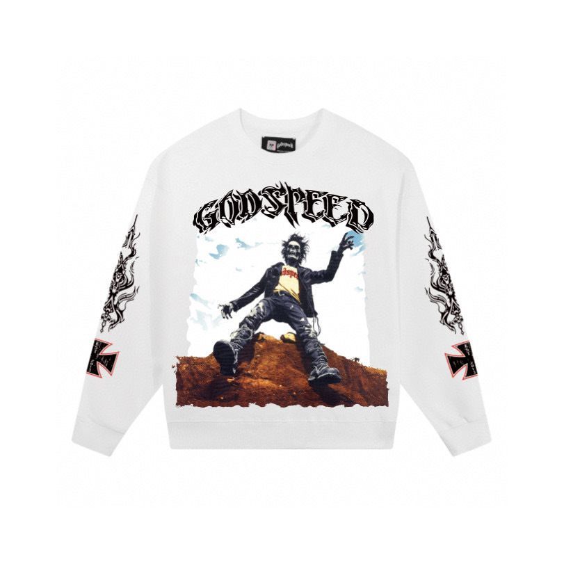 Trendy Brand Skull Print Heavy Cotton Unisex High Street Crew Neck Long Sleeve Sweatshirt_desvips.com