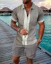 Men's Clothing new style men's fashion casual suit 3D printed zipper short sleeve polo shirt shorts 2-piece set_desvips.com