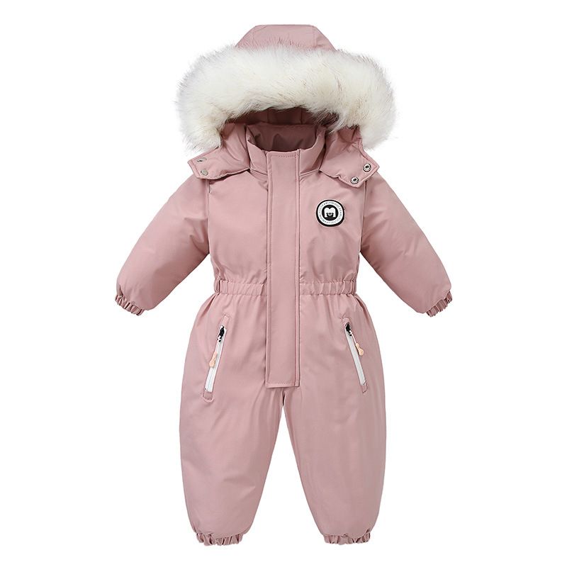 Kids Winter Snowsuit With Fur Hood - Waterproof Windproof Fleece-Lined One-Piece Jumpsuit For Boys And Girls (3-8 Years, 90-120cm)_desvips.com