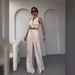 Women's Clothing women's clothing solid color V neck unrepaired vest lapel wide leg trousers suit_desvips.com