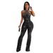 Women's solid color hot diamond sleeveless halterneck trousers jumpsuit_desvips.com