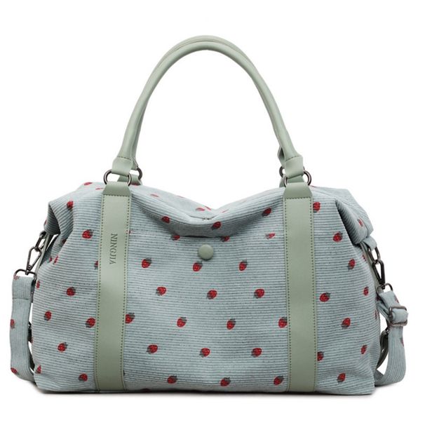 Strawberry Print Corduroy Duffel Women Large Capacity Overnight Bag With Wet Dry Compartment For Weekend Fitness Holiday_desvips.com