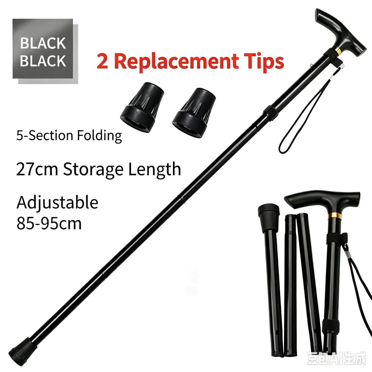 Folding Walking Cane, Adjustable Aluminum Walking Stick For Hiking & Elderly_desvips.com