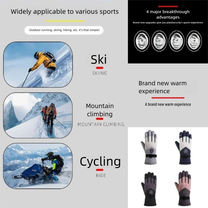 Outdoor Ski Adult Men Winter Women Warm Electric Bike Thickened Cold-Proof Gloves Fleece-Lined_desvips.com