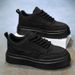 Pure Black Men's Shoes Spring Non-slip And Wear-resistant Thick-soled Construction Site Work Shoes Casual Versatile Sports Breathable Board Shoes_desvips.com