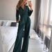 Women's long skirt jumpsuit slanted placket mid-waist temperament commuting jumpsuit_desvips.com