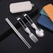 304 Stainless Steel Foldable Chopsticks Spoon Portable Travel Student Outdoor Camping Cutlery Set Of Three_desvips.com