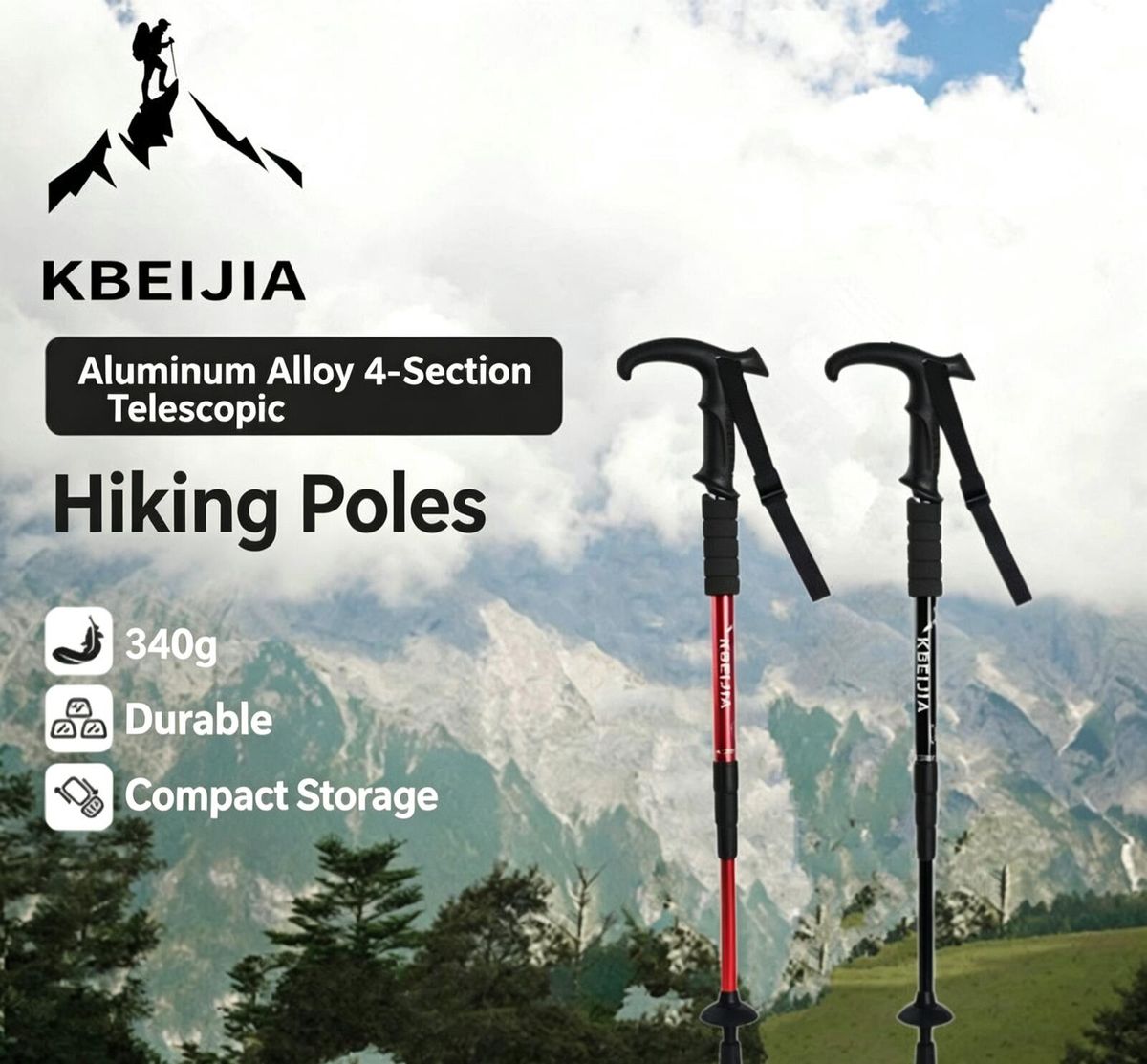 Kangbeijia Essential Items Mountain Climbing: Trekking Poles, Equipment Men And Women, Outdoor Hiking Sticks With Red_desvips.com