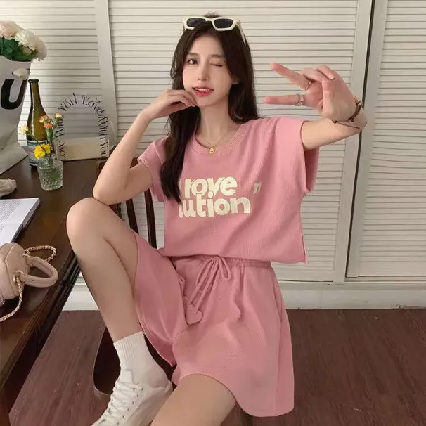 Sweet And Salty Summer 2023 New Casual Sports Style Vest T-Shirt Wide-Leg Shorts Two-Piece Set For Women_desvips.com