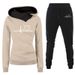 Autumn Winter Fleece-Lined Hooded Tracksuit Set Sweatshirt And Pants Women's Clothing_desvips.com