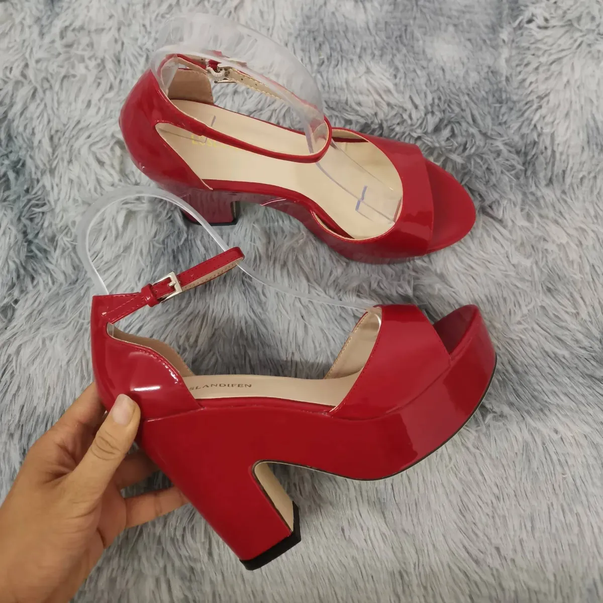 Women Sandals 2025 Summer Ankle Strap Pumps Colourful Sexy Peep Toe Square High Heels Flock Platform Wedding Pole_desvips.com