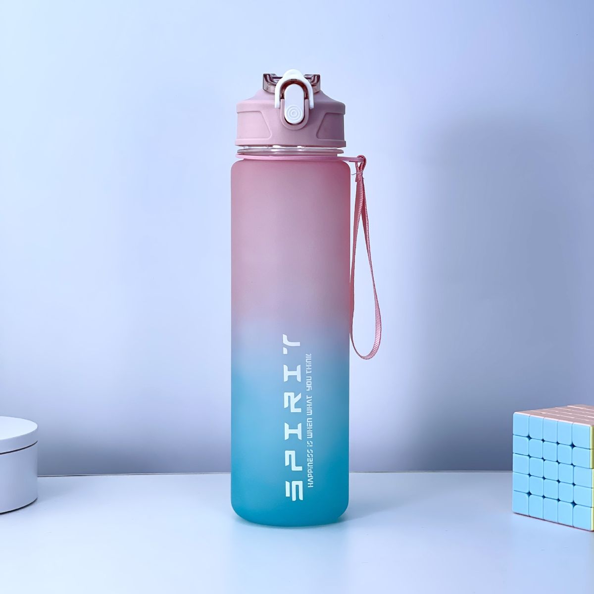 Large capacity outdoor sports water cup men and women will carry straw water bottle plastic handy cups_desvips.com