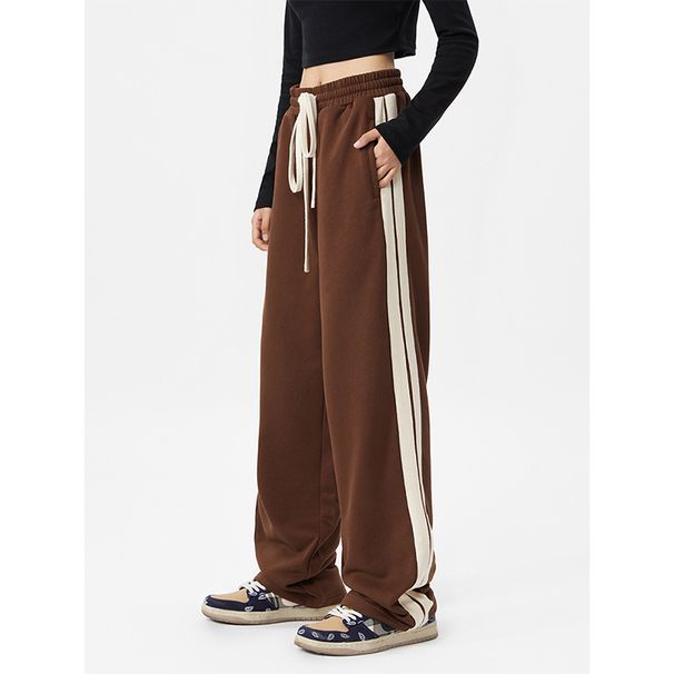 RenMou Short Side Striped Pants For Women, American High Street Brown Ins Sweatpants, Straight Leg Sports Casual Pants, Thin Exclusive Supply_desvips.com