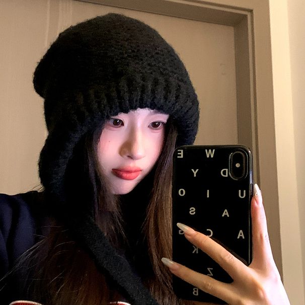 Knitted Wool For Women Korean Version Large Head Circumference Cold-Proof Warm Ear Protection Lei Feng High-End Feel Bag_desvips.com