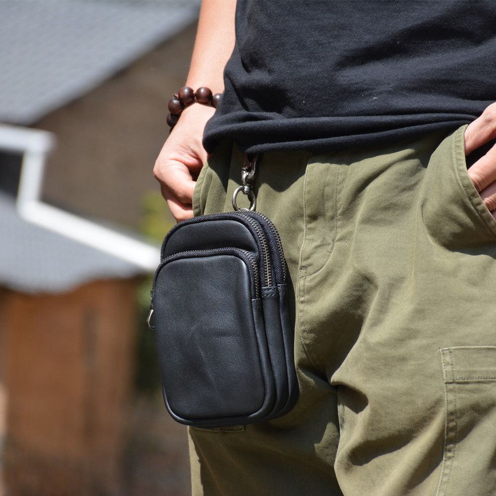 Minimalist First Layer Cowhide Portable Outdoor Men Small Waist Bag_desvips.com