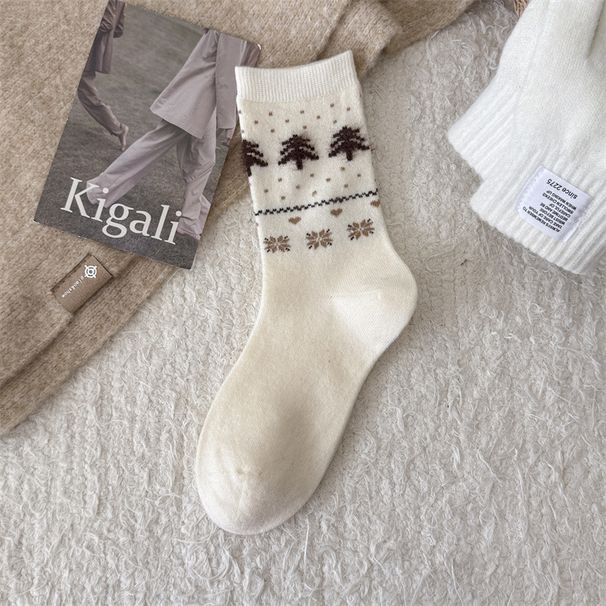 Autumn Original Wool For Women Color-Block Retro Fair Isle Mid-Calf Winter Japanese Style Cashmere Warm Slouch Socks_desvips.com