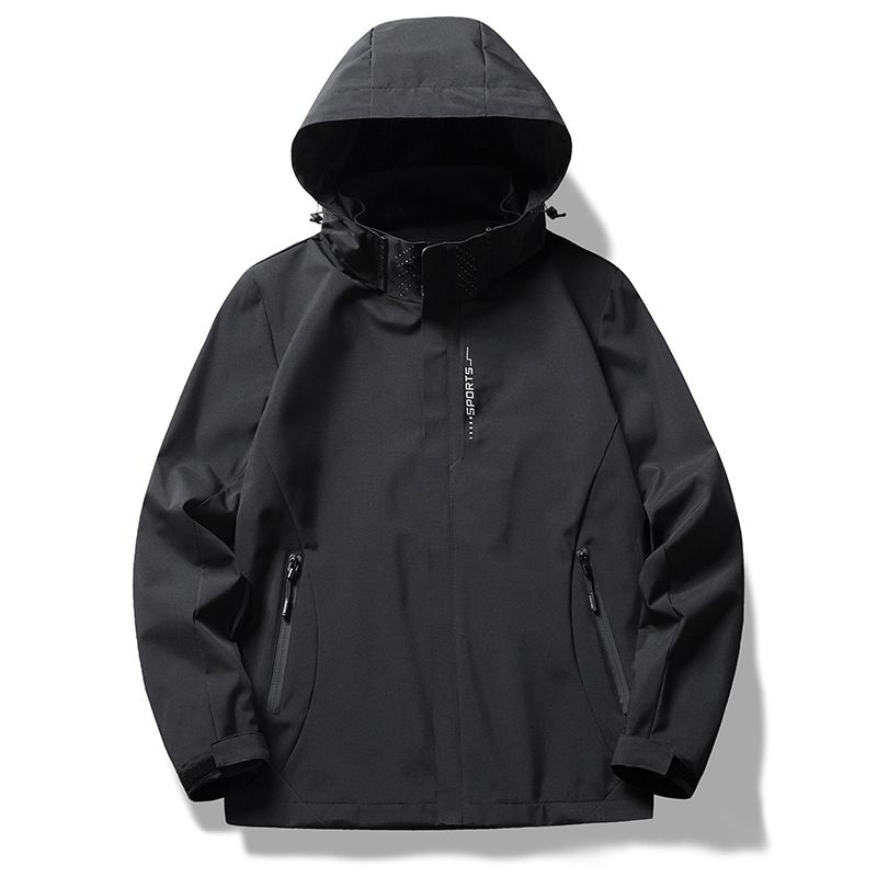 6266 Single Layer Hooded Solid Color Waterproof Women's Thin Windproof Jacket Men's Three-Proof Hiking Coat_desvips.com