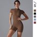 New Summer Zipper Short Sleeve Shorts Yoga Jumpsuit Women Dance Fitness Tight Sports Bodysuit_desvips.com