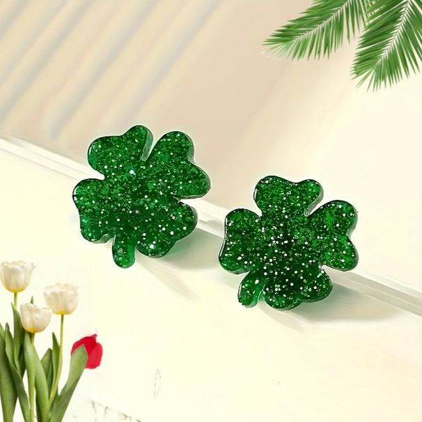 St. Patrick's Day Double-Sided Glitter Shamrock Acrylic Earrings Lucky Green Irish Ear Jewelry Wholesale_desvips.com