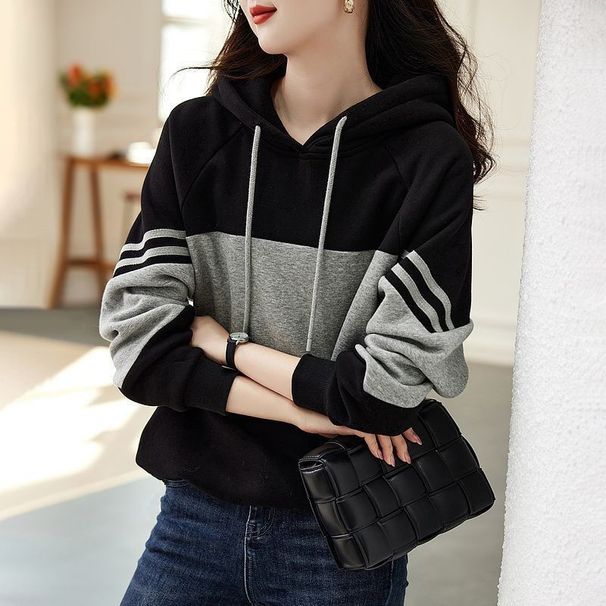 6535 Cotton Sweatshirt For Women, European And American Style, Elegant Spring, Autumn, Winter New Loose Striped_desvips.com