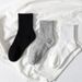 White Women's Boat Socks, Black Men's Mid Tube Solid Color Cotton Socks, Versatile Basketball Sports Shallow Mouth Design Socks_desvips.com