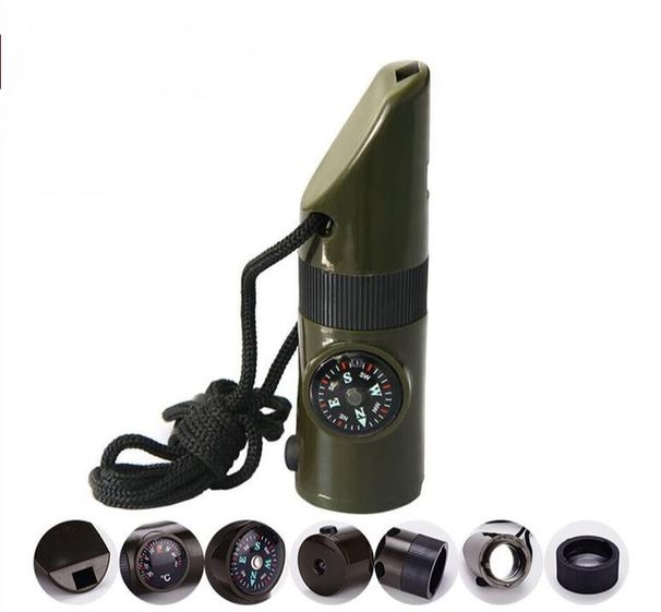Outdoor Equipment Multi-Function Survival Lifesaving Whistle LED Light Thermometer Compass 7-in-1_desvips.com