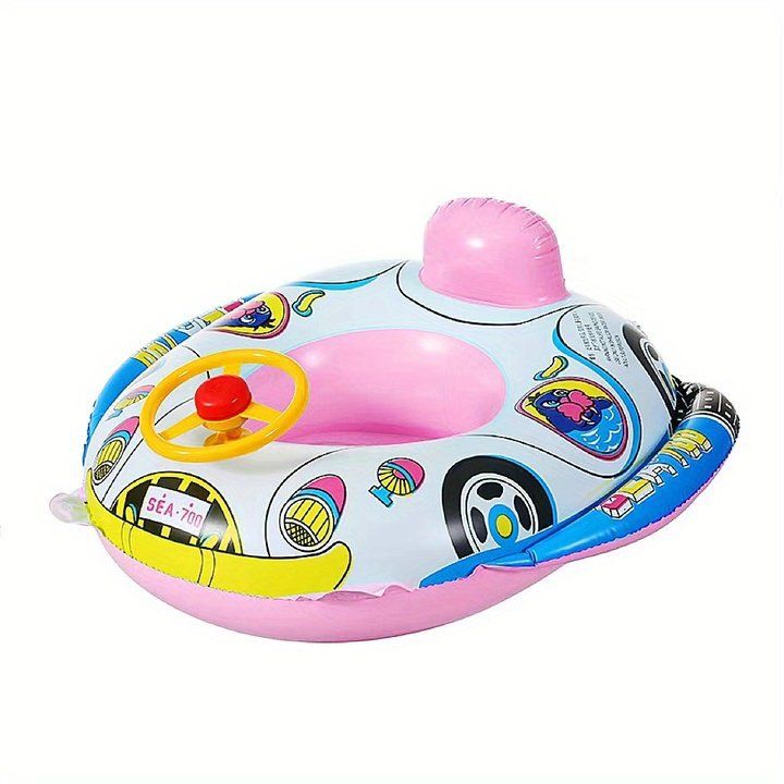 Baby Swim Ring For 1-3 Years Old - Inflatable Car Boat Pool Float With Steering Wheel & Horn Cute Cartoon Design For Toddler Water Play_desvips.com