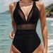 2025 New Cross-Border European And American Trade Solid Color Mesh Backless Sexy Bikini One-Piece Swimsuit Swimwear_desvips.com