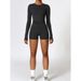 Set Women's Solid Tracksuit Set, Long Sleeve Round Neck Sports Tee & High Waist Skinny Shorts,Minimalistic Fall Outfit, 90s Clothes Leisure Wear Top_desvips.com