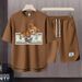 Men's Clothing 2024 Waffle Casual Summer Suit Men's Loose Teen Short sleeved T shirt Shorts Handsome Two piece Suit_desvips.com