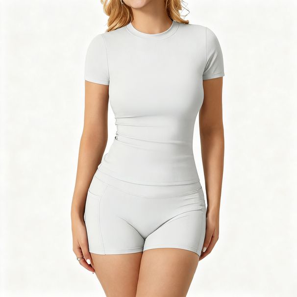 noko European And American Grinding And Slim Yoga Suit, Round Neck Quick-drying Yoga Suit, Two-piece Running Fitness Suit_desvips.com