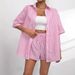 2026 Spring/Summer Cross-Border European And American Women's Fashion New Stylish Turn-Down Collar Striped Short-Sleeve_desvips.com