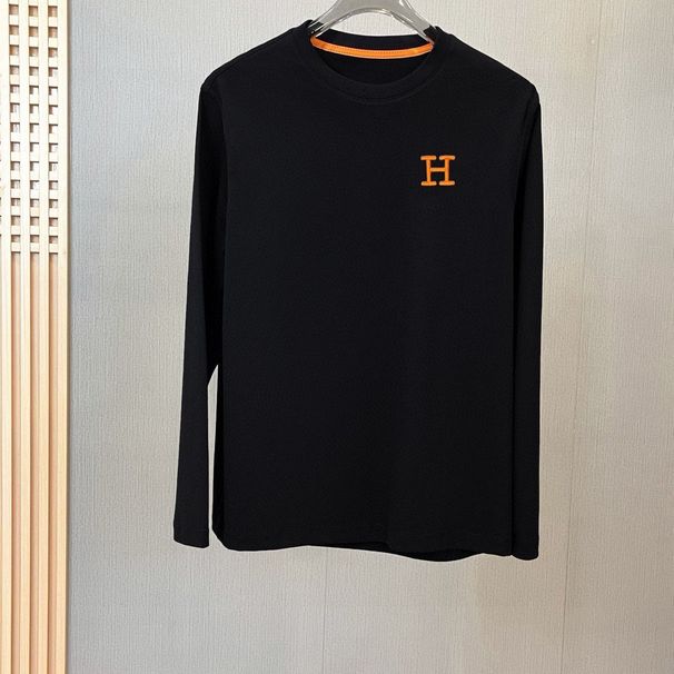 Embroidered H Letter Round Neck Sleeve Long T Spring Summer Autumn Winter Slim Fit Casual Solid Color High-End Men's_desvips.com