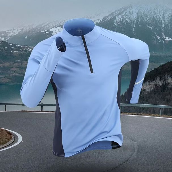 Sports Quick-drying Long-sleeved Men's 2025 Autumn And Winter Warm Running T-shirt With Half Zipper Top For Outdoor Use_desvips.com
