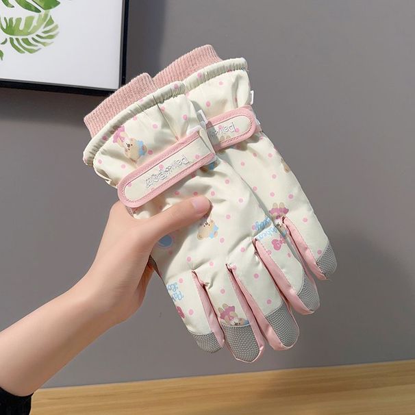 Cute Little Bear Ski Gloves For Women, Winter Cotton Warm, Cold Proof, Waterproof, Thick Velvet Touch Screen, Cycling_desvips.com