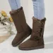 Women Snow Winter Mid-calf Warm Cotton Shoes Fashion Solid Color Button Ladies Brown Long Boots Plus Size 41 240830_desvips.com
