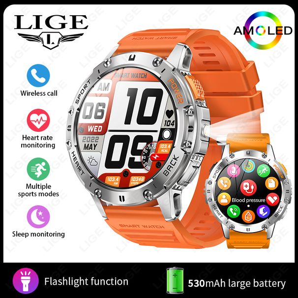 For Huawei Xiaomi New AMOLED Smart Watch Men With Flashlight Sports Waterproof Fiess Tracker Bluetooth Call Smartwatch_desvips.com