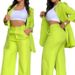 Women's Clothing, Elegant And Solid Color Split Sleeve Lapel Suit With Pockets And Straight Pants Suit_desvips.com