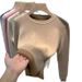 Women's Fleece-Lined Knit Sweater Winter Warm Thickened Turtleneck Pullover Casual Solid Color Top_desvips.com