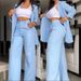 Women's Clothing Elegant Solid Color Split Sleeve Lapel Suit Pocket Straight Pants Suit_desvips.com
