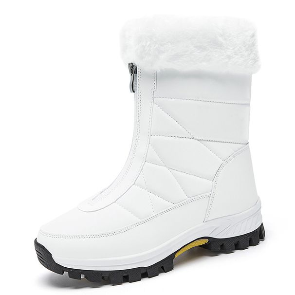 Women's Front-Zip Snow Boots With Long Plush Lining, Thickened Warm Winter Boots, Waterproof & Slip-Resistant, High-Top Cotton Boots_desvips.com